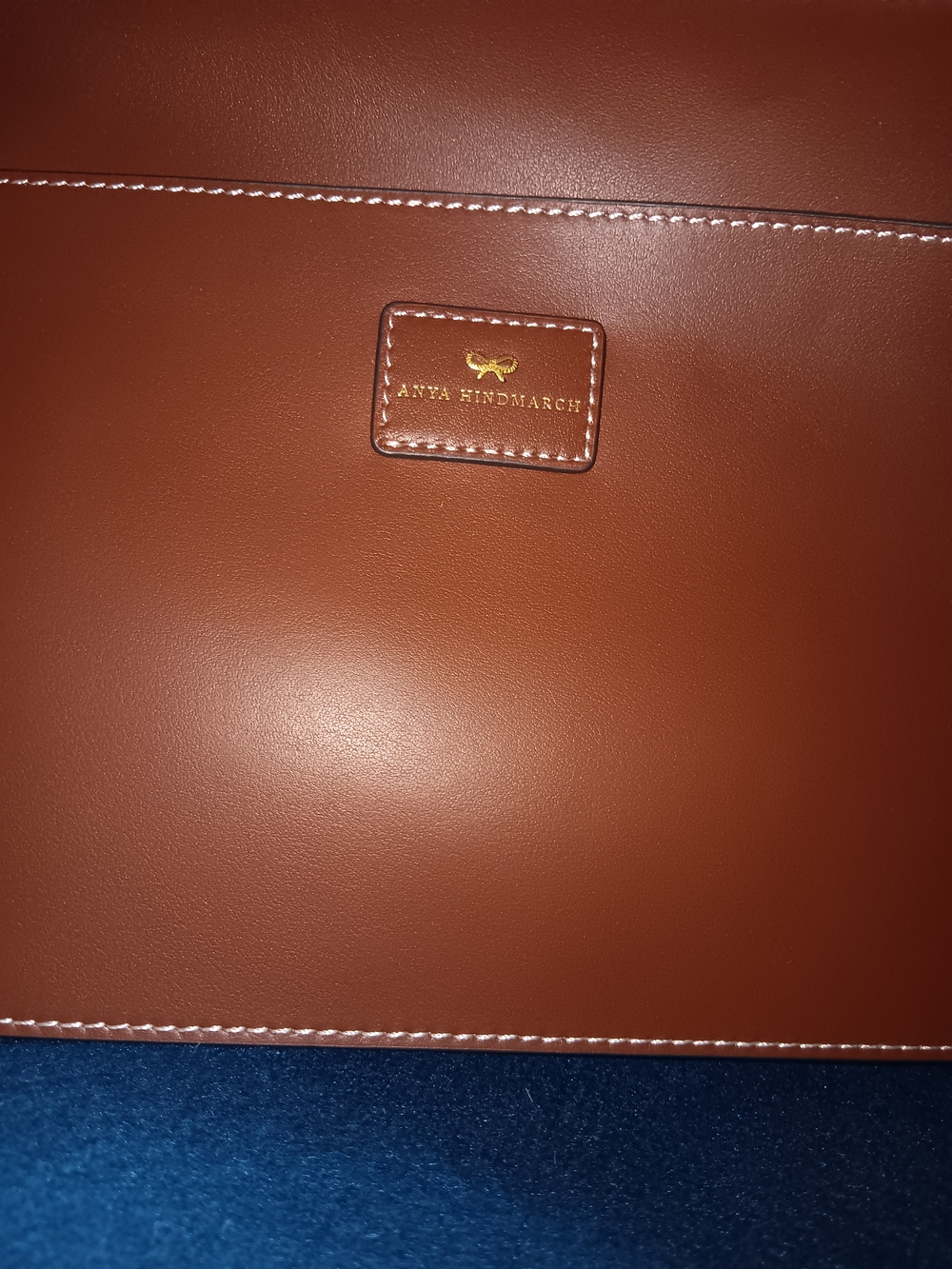 Anya Hindmarch Navy Felt Kellogg's Frosties Tote with Brown Straps - Picture 5 of 6